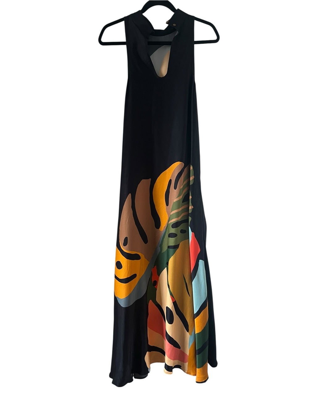 Farm Rio For Anthropologie Tropical Black Halter Leaf Print Dress Size XS - Picture 3 of 16